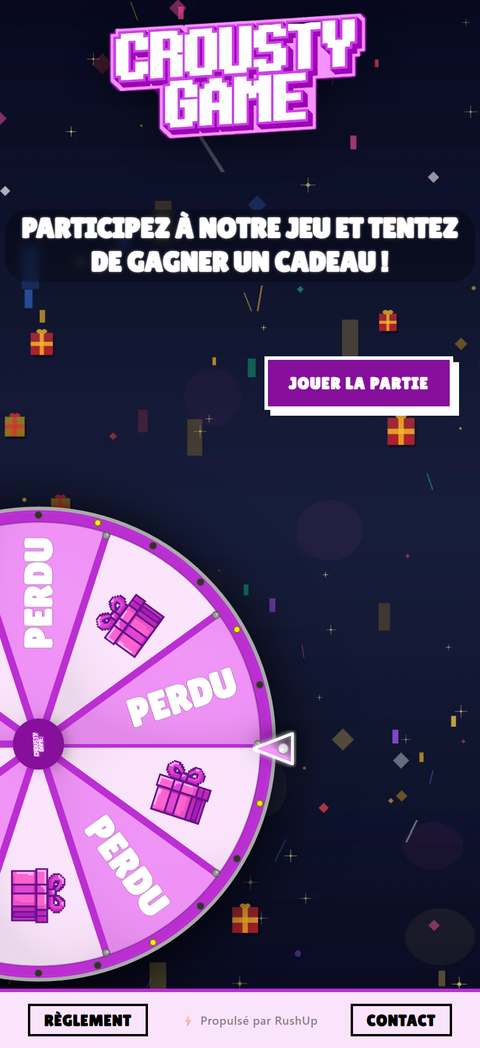 La roue RushUp de Crousty Game, à ses couleurs